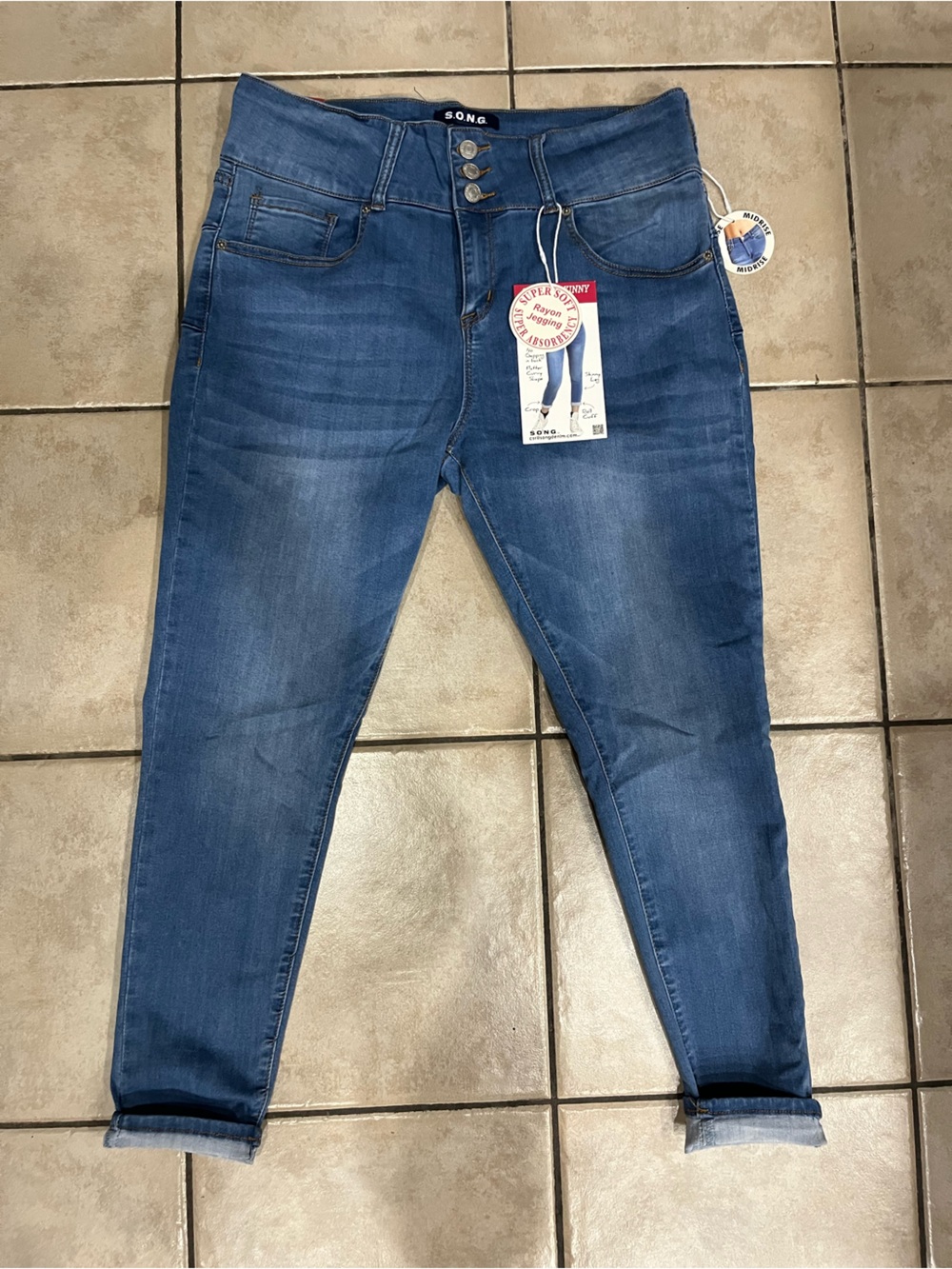 SONG Medium Blue High-Rise Skinny Jeans for Women